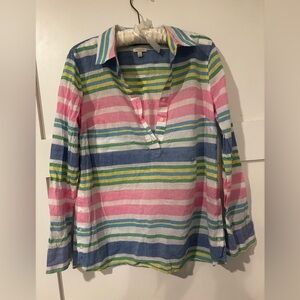 Talbots semi-sheer long-sleeved multicolor striped button-top Swim Cover Size S